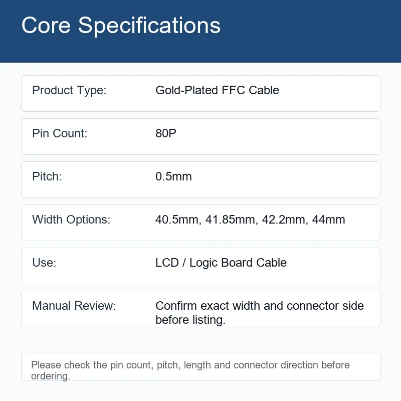 80P 0.5mm Pitch Gold-Plated FFC Cable 100mm for TV Logic Board with Multiple Width Options