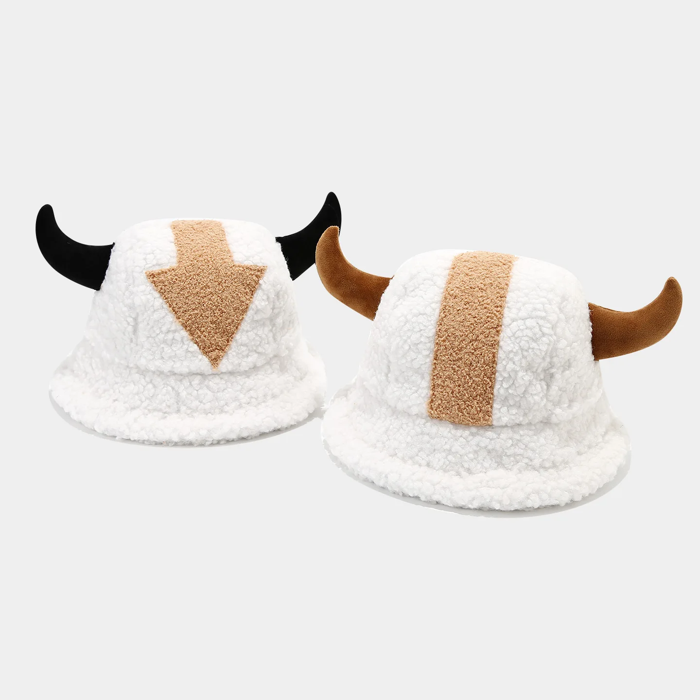 

New Creative Horn Ears Lambswool Fisherman's Hat Autumn and Winter Outdoor Thick Warm Joker Plush Hat Wholesale