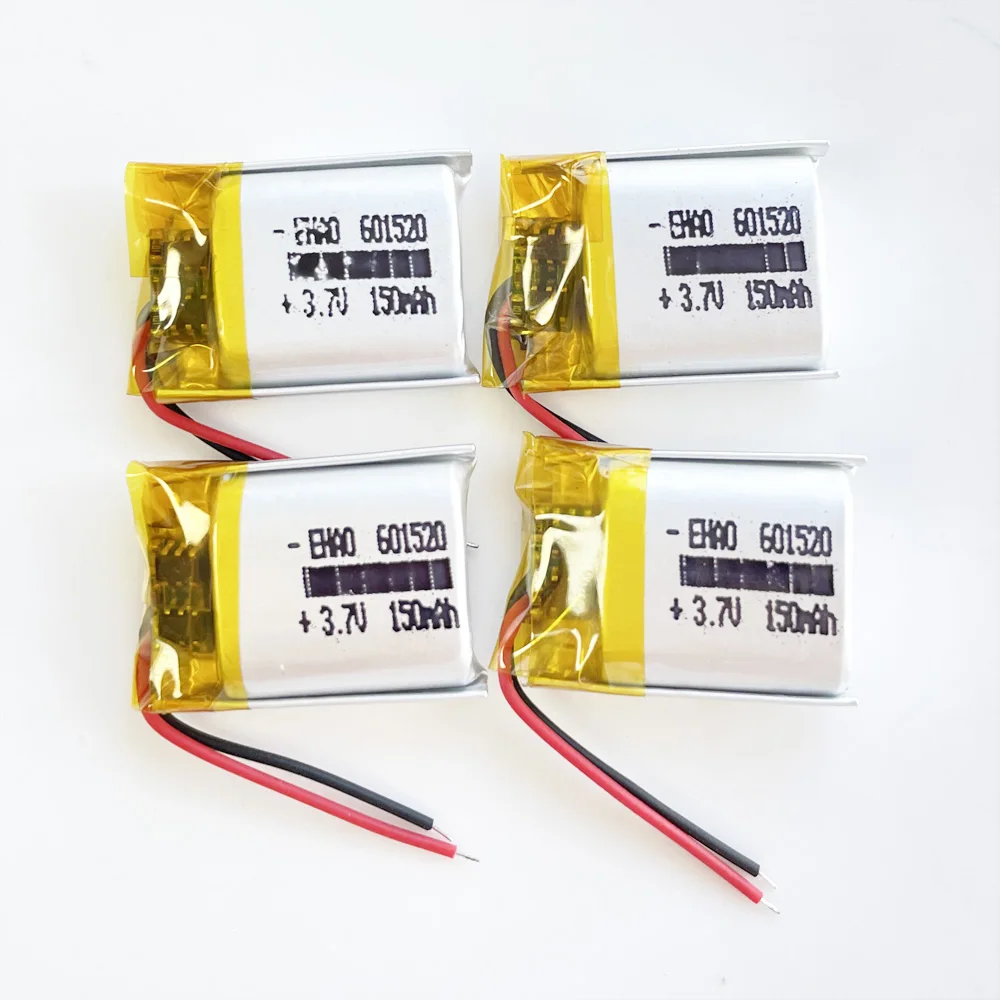 4 pcs 3.7V 150mAh Lipo Lithium Polymer Rechargeable battery 601520 For MP3 Bluetooth Headset video pen Recorder Bracelet Light