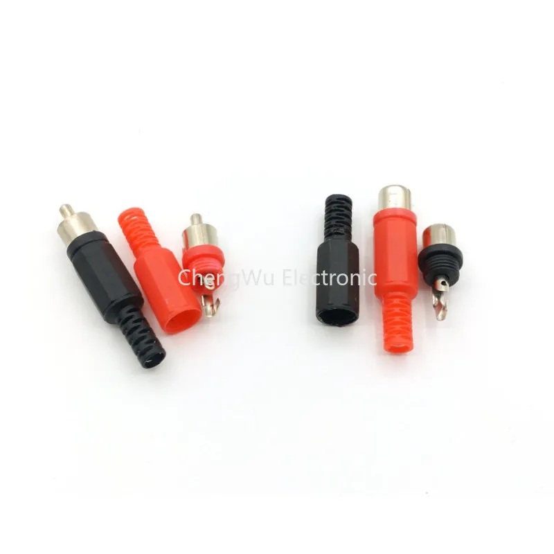 5pcs/lot Solder RCA Jack Connector Audio Video Plug Balck Red Plastic Handle Male Female Audio Lotus Plugs