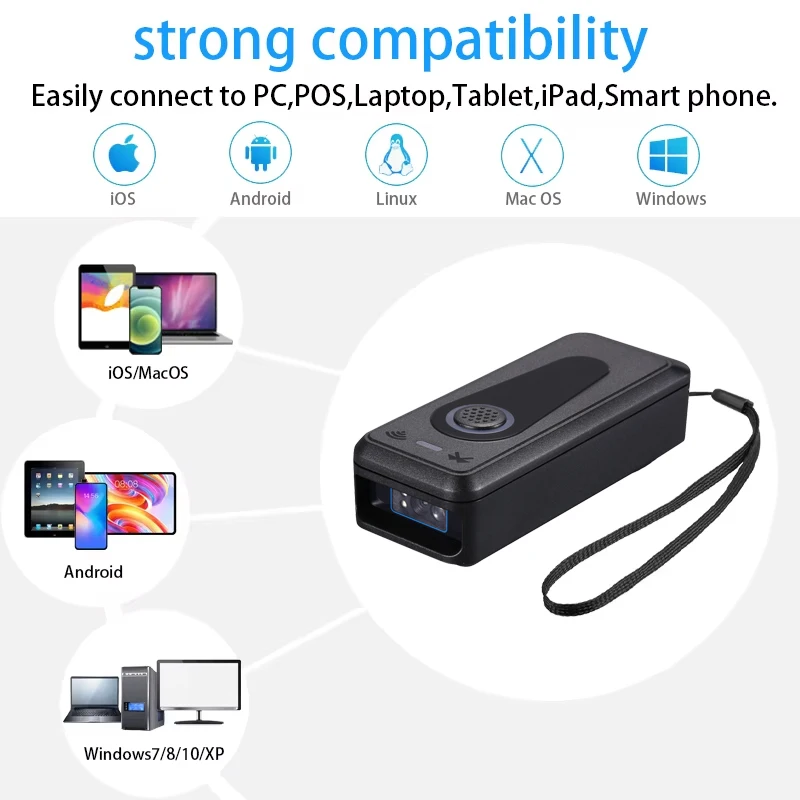 EVAWGIB Mini Pocket Barcode Scanner Wireless Bluetooth Instant Upload or storage Mode Optional Support IOS Android Windows Syste