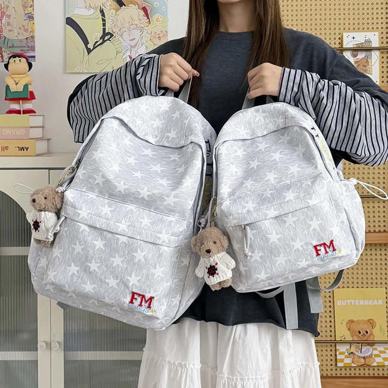 アメリカンカレッジスタイル星空刺繍文字バックパックスクールバッグ学生旅行バッグキャンバス素材ショルダーバッグ