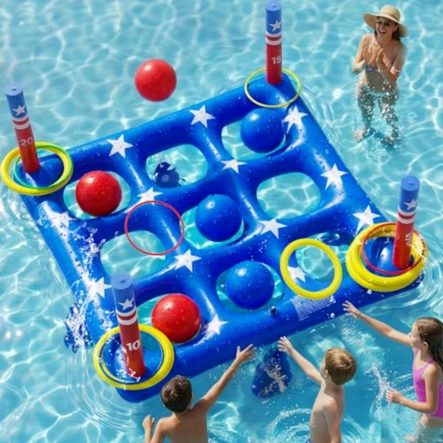 

Pool Party Toys Games Set - Giant Inflatable Tic Tac Toe Float Game, Outdoor Pool Games for Adults Family Pool Toys for 2-10 Pl