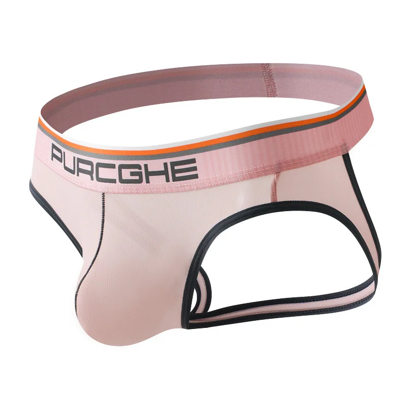 Low Waist Mens Jockstraps Thong Ice Silk Sissy Panties Man Transparent Ball Pouch Erotic Male Underwear Butt-up Sexy Lingerie