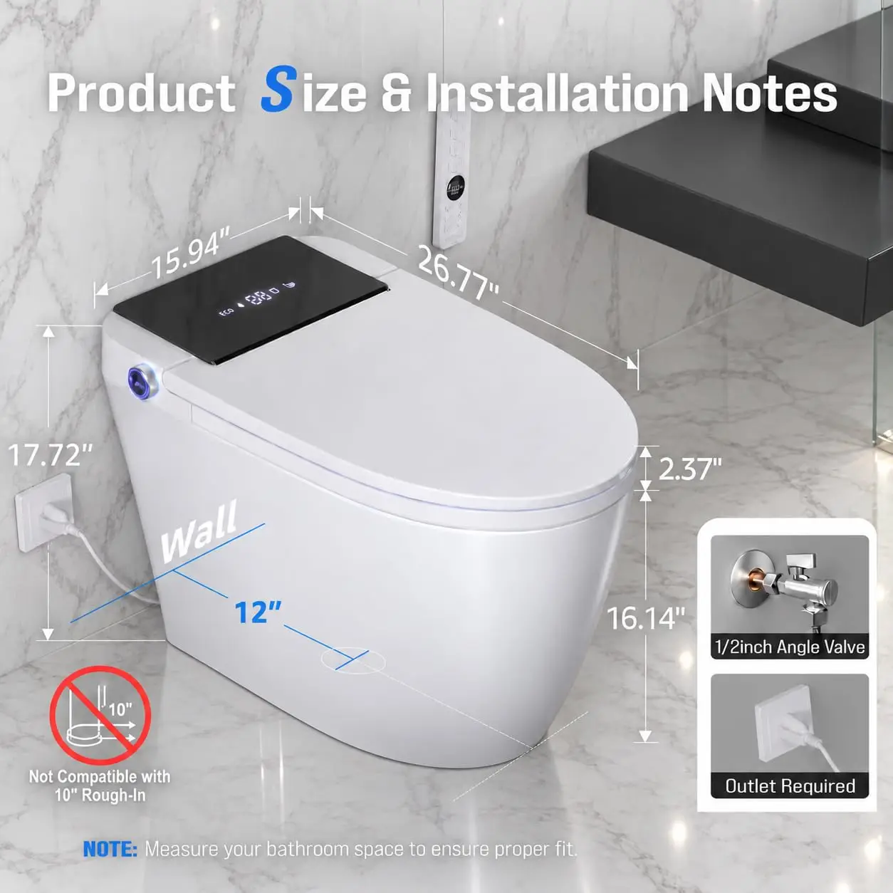 Smart Toilet with Bidet Built in, Heated Seat & Dual Auto Flush, Foot Sensor, Tankl ern Elongated Electric Toilet with
