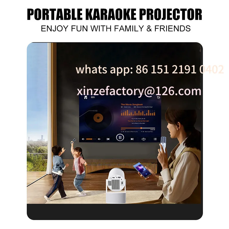 Customizable Portable Stereo Microphone Karaoke Projector Smart Home Theater Projector