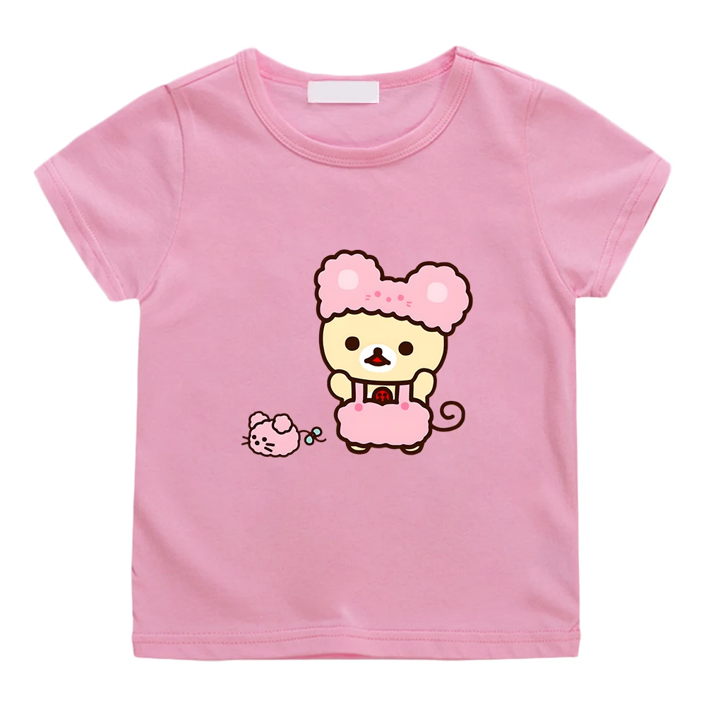 

Rilakkuma Bear Kawaii T-shirt for Boys and Girls Children Cartoon Graphic Printing Tee-shirt 100% Cotton Summer Soft Tshirts Tee