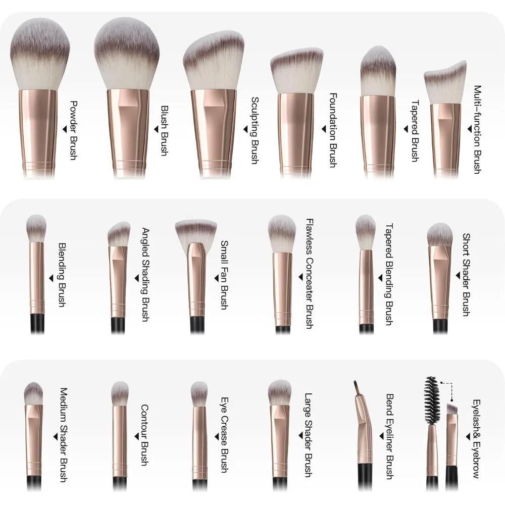 Make-upborstels met etui, 18-delige professionele make-upborstelset Premium synthetische gezichts-Kabuki-borstelset Foundation Blush Powder