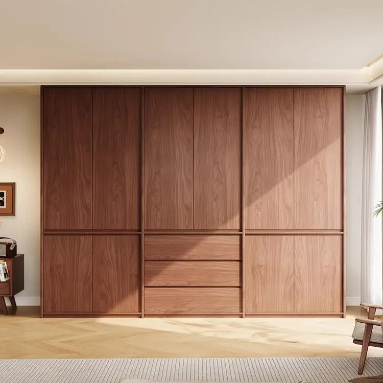 

Bone line solid wood wardrobe ENF grade oak walnut explosion deepened household bedroom free handle storage wardrobe