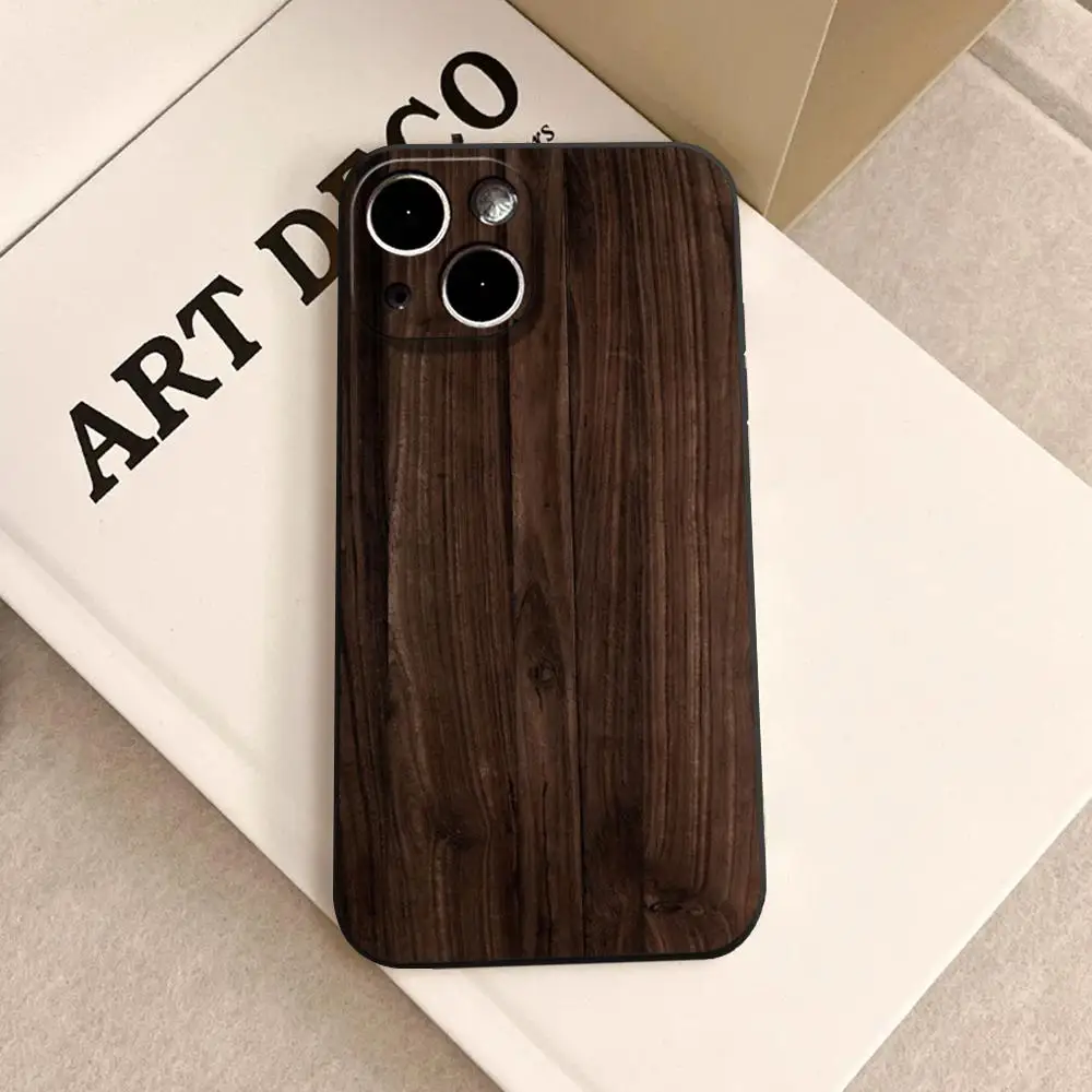

Natural Wood Black Soft Phone Case For iPhone 17,16,15,14,13,12,Pro,Max,Plus,E,SE4,Air,Mini Black Soft Cover HYBXAXC