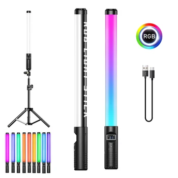 Varinha de luz de vídeo rgb para festa, lâmpada led colorida, luz de preenchimento, flash portátil, iluminação fotográfica com tripé
