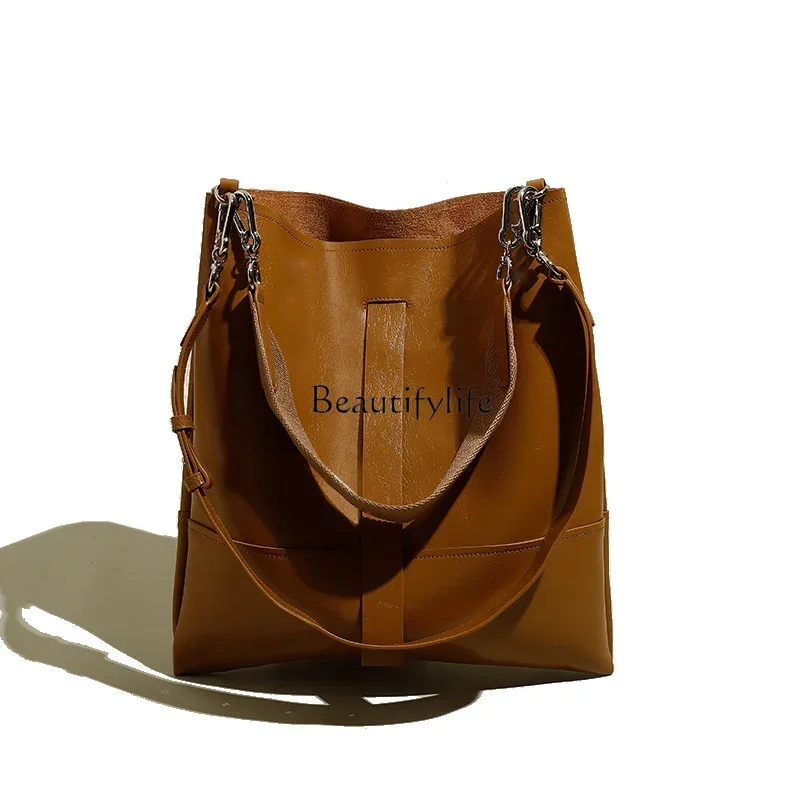 

High-Grade Soft Leather Bucket Bag Genuine Leather Special-Interest Design Textured One-Shoulder Crossbody