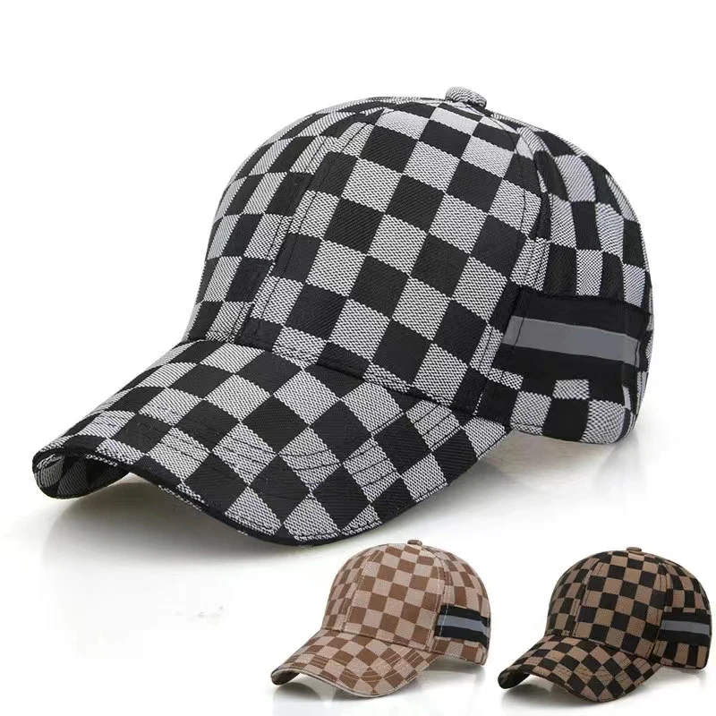 High-quality New Men Breathable Baseball Cap Canvas Plaid Hats Women Casual Outdoor Sun Hat Tennis Golf Sports Duck Tongue Caps