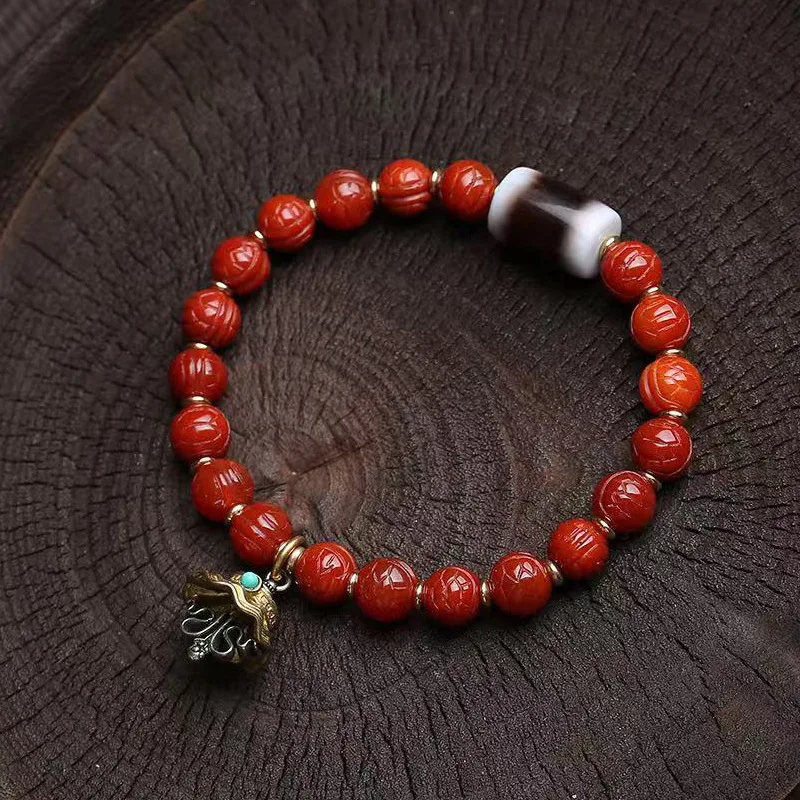 Natural Western Zhou Dynasty Agate Bone Copper Clip Treasure Thread Bead Accessories Bracelet