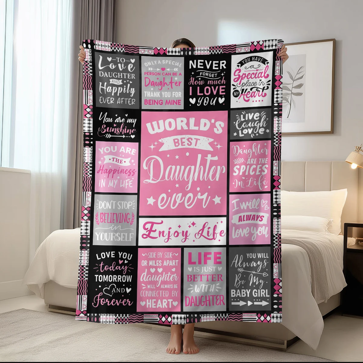 1 Stück Love Collage Decke für Tochter, Flanelldecke, bequeme und weiche Nickerchendecke, multifunktionale Bettdecke, Geschenke