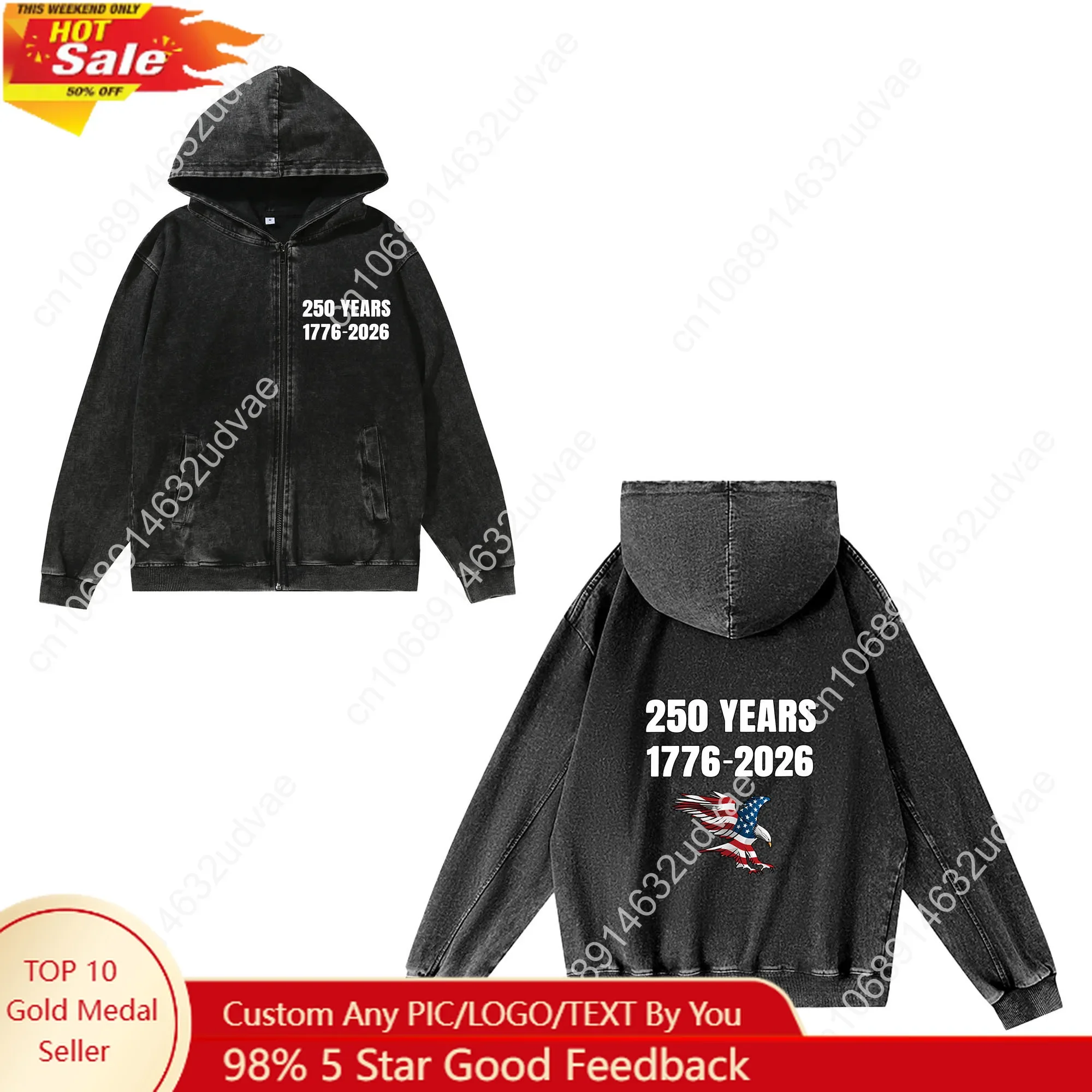 America 250th Anniversary 1776-2026 Zipper Sweatshirt Man Woman Retro Hoodies Vintage Pullover with Pocket Full Zip Jacket Top