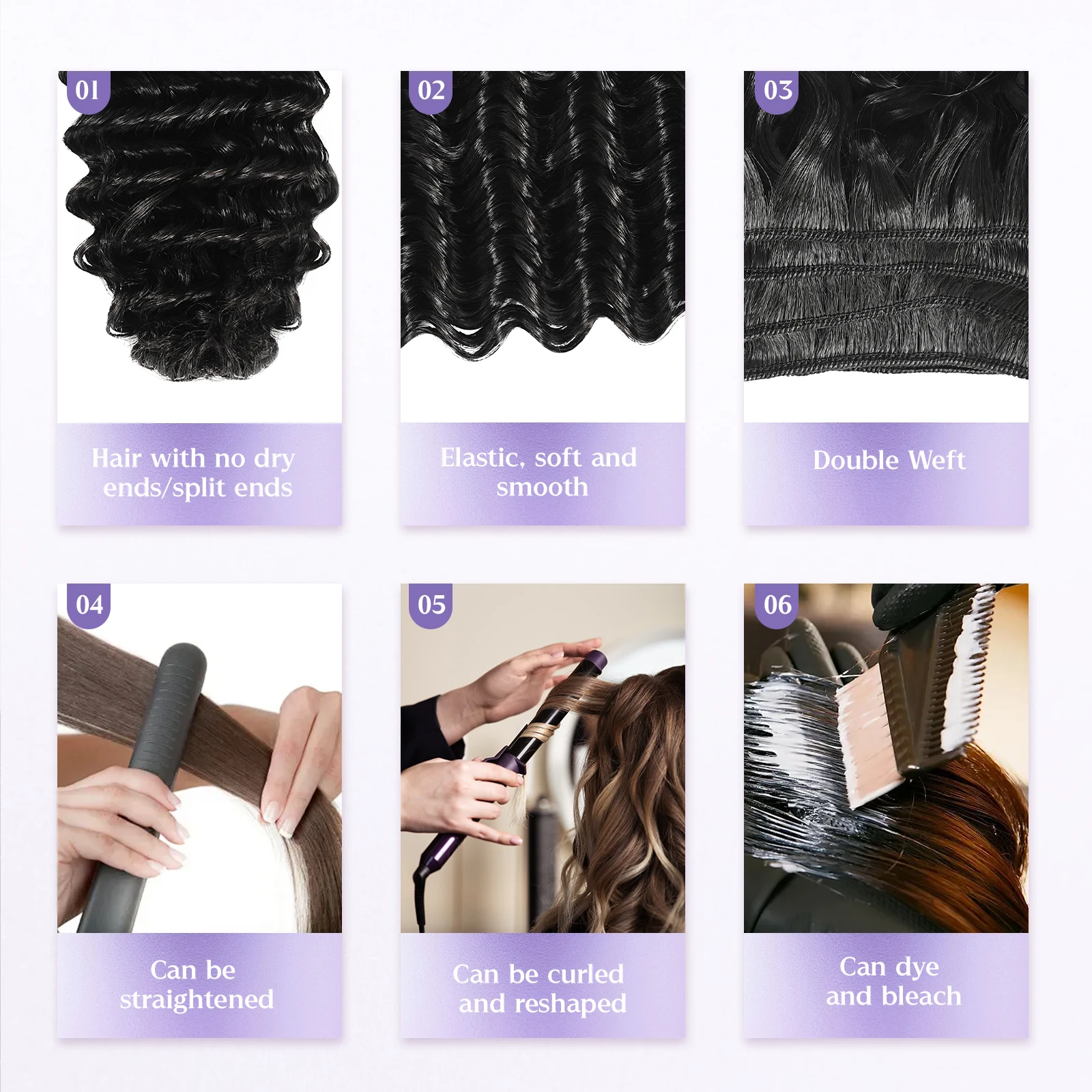 Powcign 100g/pc ディープウェーブダブルウェフト人毛エクステ、100%未処理バージン人毛、女性のための目に見えない高品質