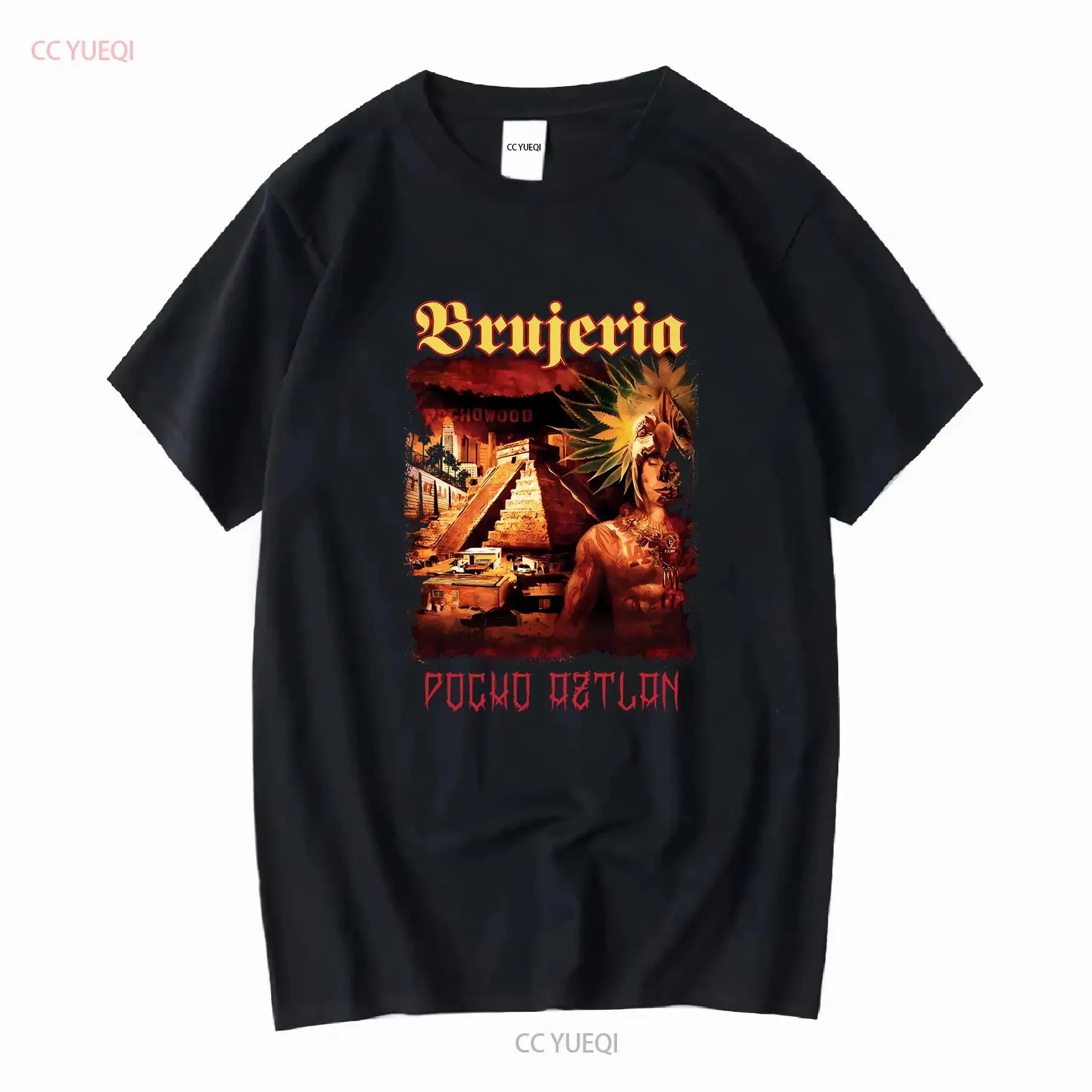 BRUJERIA PONCO AZTLAN NUEVA CAMISETA NEGRA de manga larga o corta vintage Ropa de diseñador lavada gráfico homme Estirado