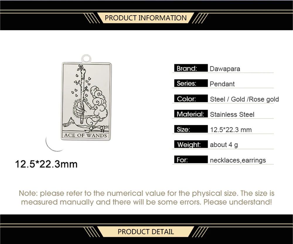 Dawapara Zauberstäbe Tarot Karte Anhänger für Halsketten Ohrringe Kleinere Arcana Edelstahl DIY Charme für Schmuck Machen – Detail 2
