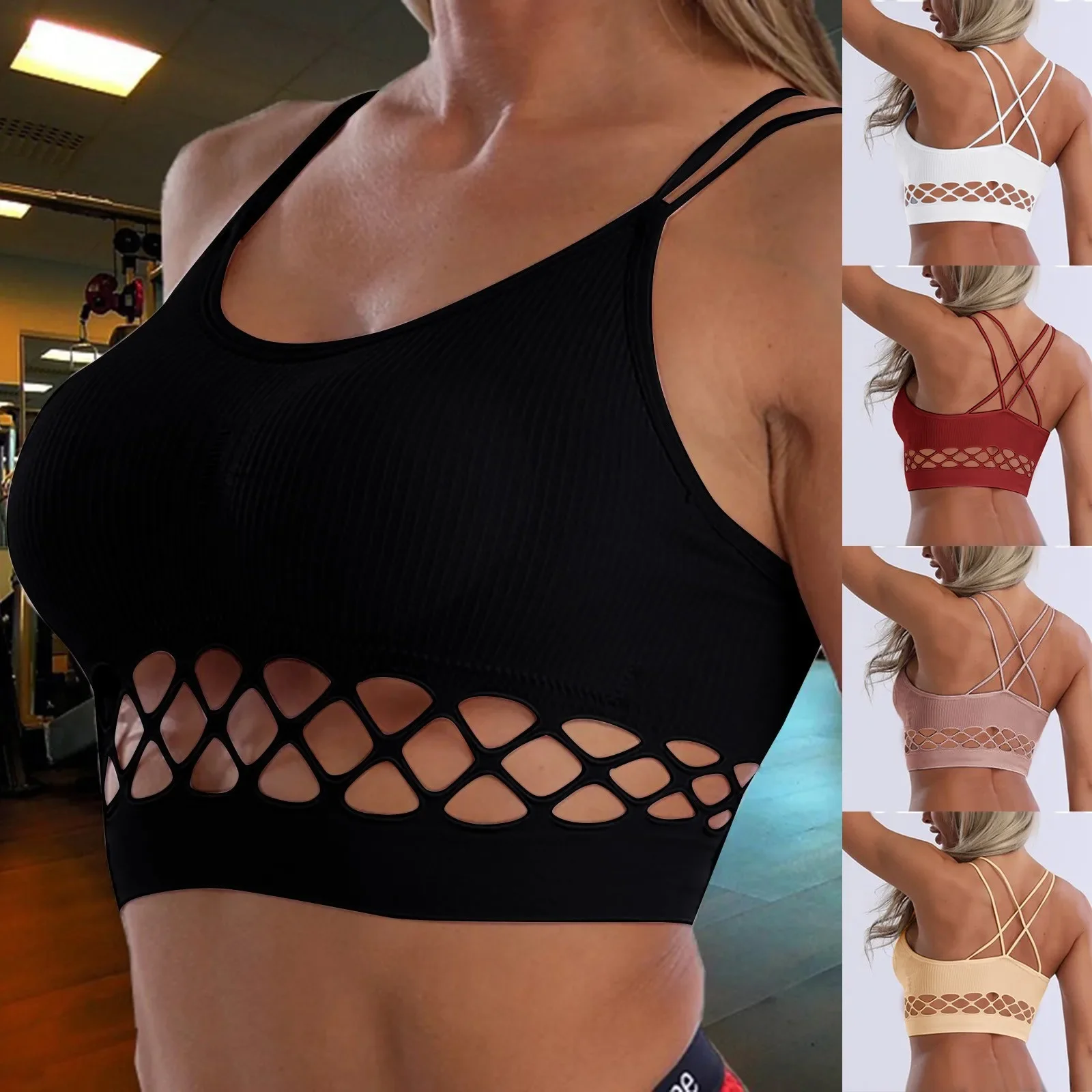 

Women Sports Bras Cross Straps Cotton Striped Fitness Top Yoga Bra Lingerie For Ladies Push Up Running Bra Workout Top Lenceria