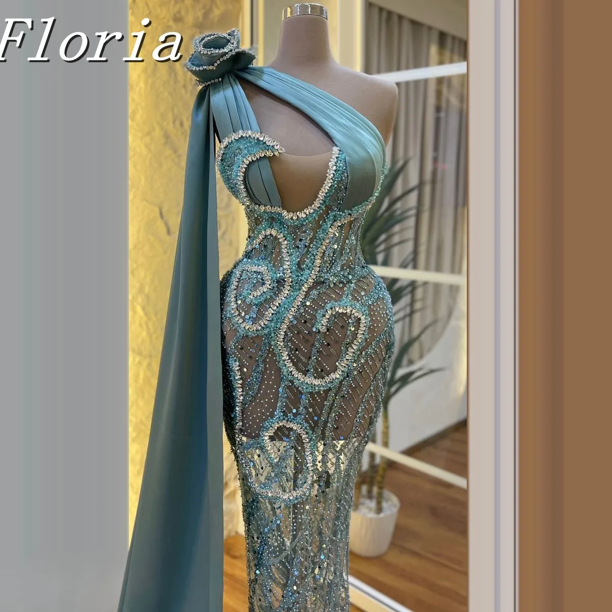 

Sparkly Blue Contrast Color Mermaid Evening Dresses Prom Gown Sliver Crystal Birthday Party Dress Vestidos De Noche Customized