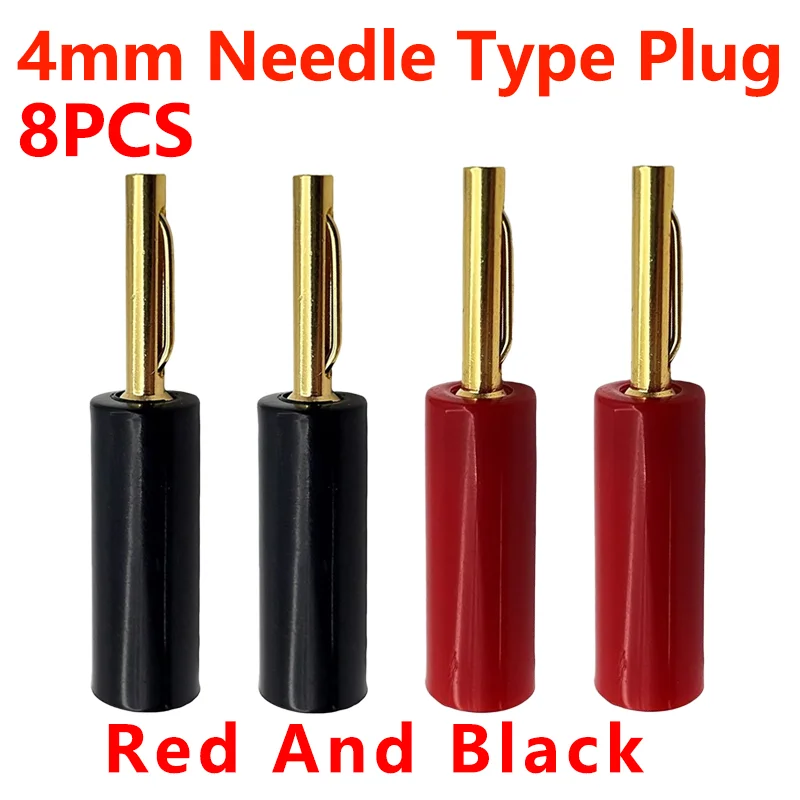 

8Pcs Red and Black New 4mmNeedle Type Plugs Pure Copper Gold Plated Musical Speaker Pin Banana Plug Connectors