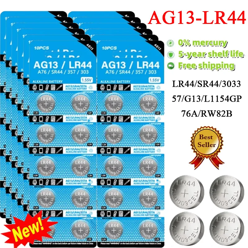 NEW AG13 LR44 A76 1.55V Button Batteries for Watch Toys Remote L1154 SP76 Pila SR44 LR1154 357 303 Cell Coin Alkaline Battery