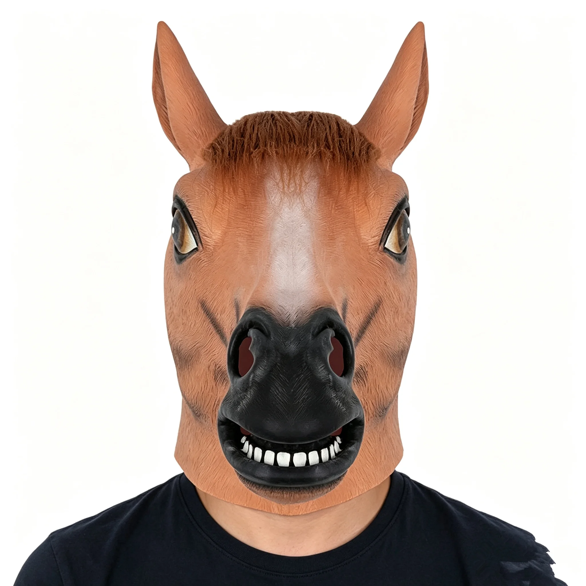 Pferdekopfmaske für Erwachsene, braune Pferdekopf-Latex-Tiermaske, neuartiges Halloween-Kostüm für Maskenball-Party. – Detail 2