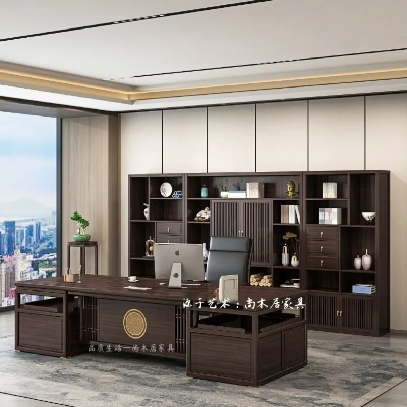 Shangmuju boss table solid wood big class desk president office ebony desk modern high-end complete set of furniture