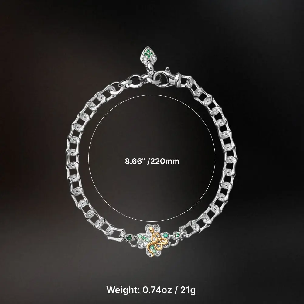 COPPERTIST.WU Lucky Clover Snake Bracelet 18K White Gold Plated Serpent Jewelry Gift for Men Women Lovers, 8.66'' Adjustable Fit