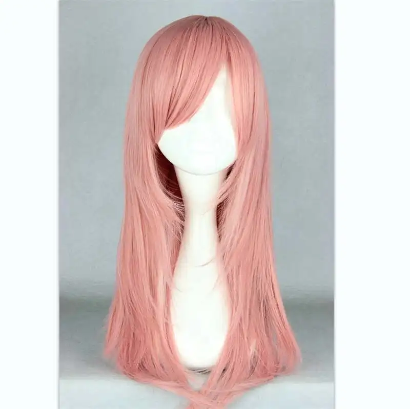 Pink Wig Fei-Show Synthetic Medium Straight Inclined Bangs Hair Heat Resistant Peruca Halloween Peruk Pelucas Cos-play Hairpiece