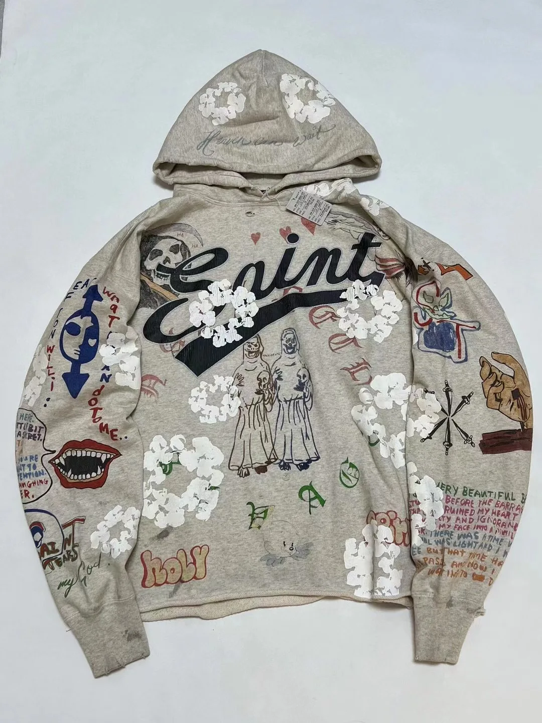 

Худи Saint Mxxxxxx Collaborative Cotton fiti с принтом, винтажный эффект потертости, свободный крой, уличный стиль