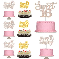 Happy Birthday Golden Cake Decoration 13 16 18 21 30 40 50 60 Year Birthday Cake Topper Adult Party Baking Dessert Decor Supplie