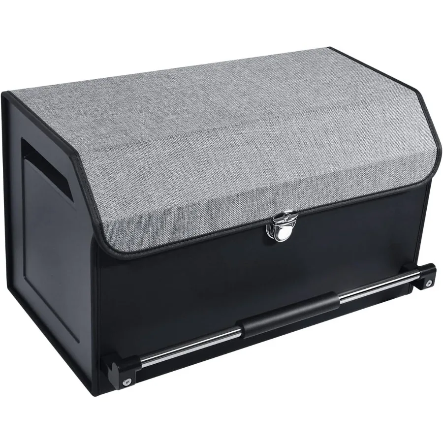 

Car Trunk Organizer Leather Trunk Organizer with Pushpull Handle and Lid Car Trunk Storage Organizer for SUV Minivan Truck Grey