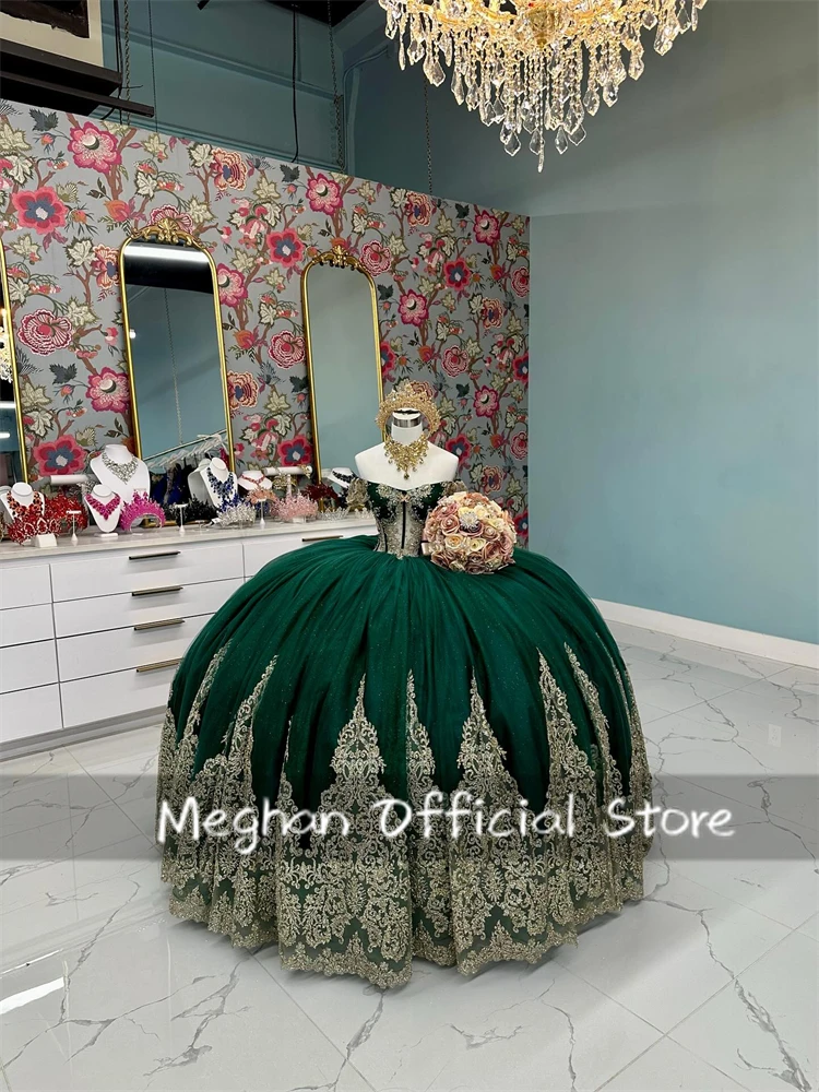 Robe De bal Quinceanera scintillante personnalisée, avec des Appliques en dentelle dorée, douce 15 robes, bretelles Spaghetti, perles, 15 ans