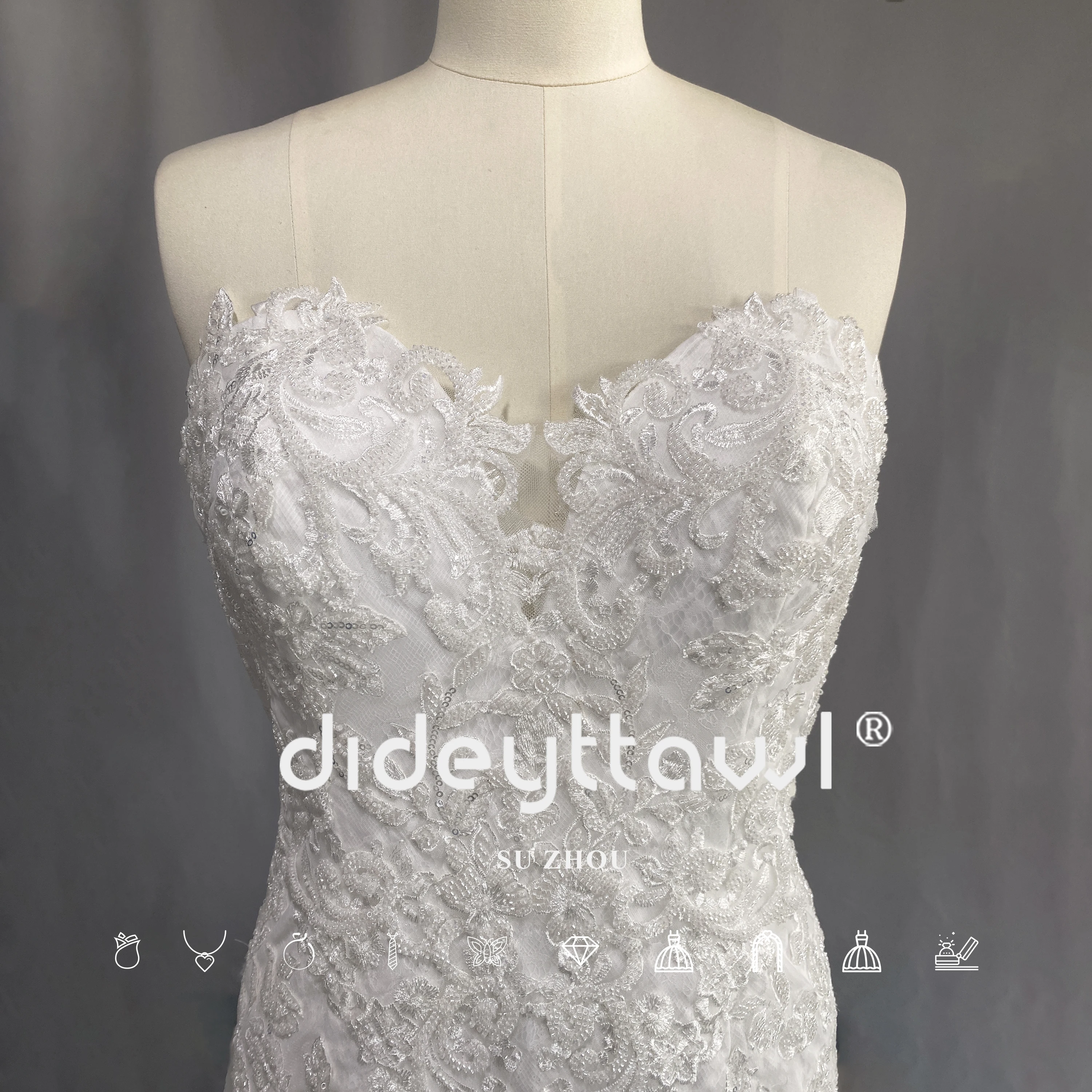 DIDEYTTAWL 2023 Luxury Beaded Mermaid Wedding Dresses Sweetheart Strapless Sleeveless Lace Bride Robe De Mariée