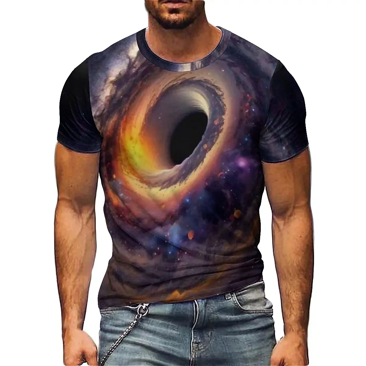 

European and American Gothic Style Men's 3D Printed Short Sleeved T-shirt with Innovative Design Suitable for Home Outings, Part