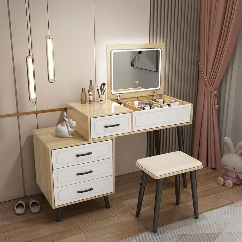 

# Hot Modern Wooden Vanity Table Minimalist Bedroom Storage Cabinet Vanity Table Led Mirror Schminkt Tisch Home Furniture YY50VT