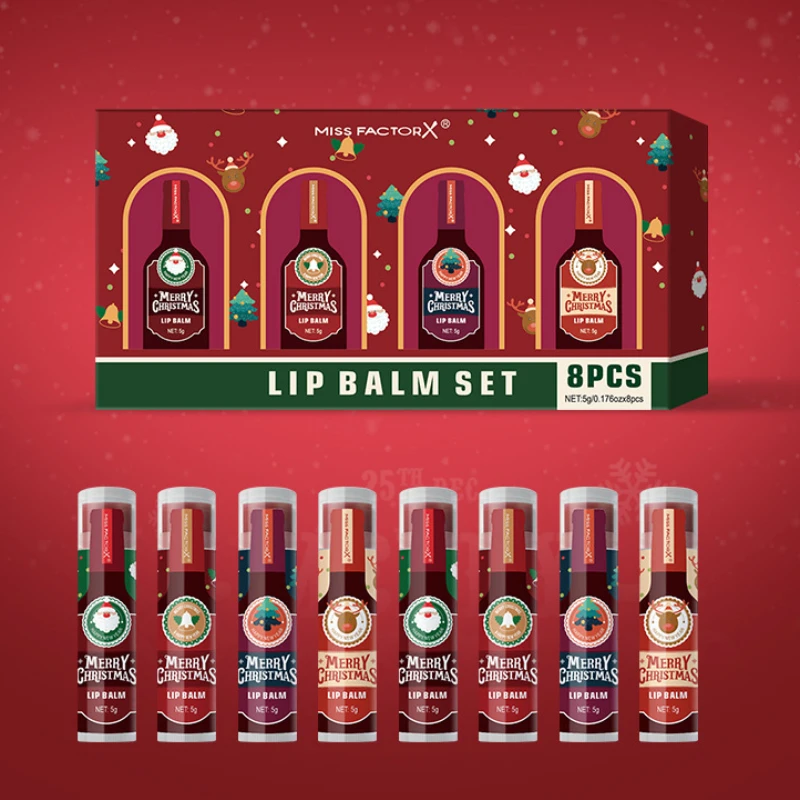 Christmas Lip Balm Set,Festival Gift Box 8-Piece Lipstick Kit, Lip Winter Anti Cracking Moisturizing Brightening Care,Non Sticky