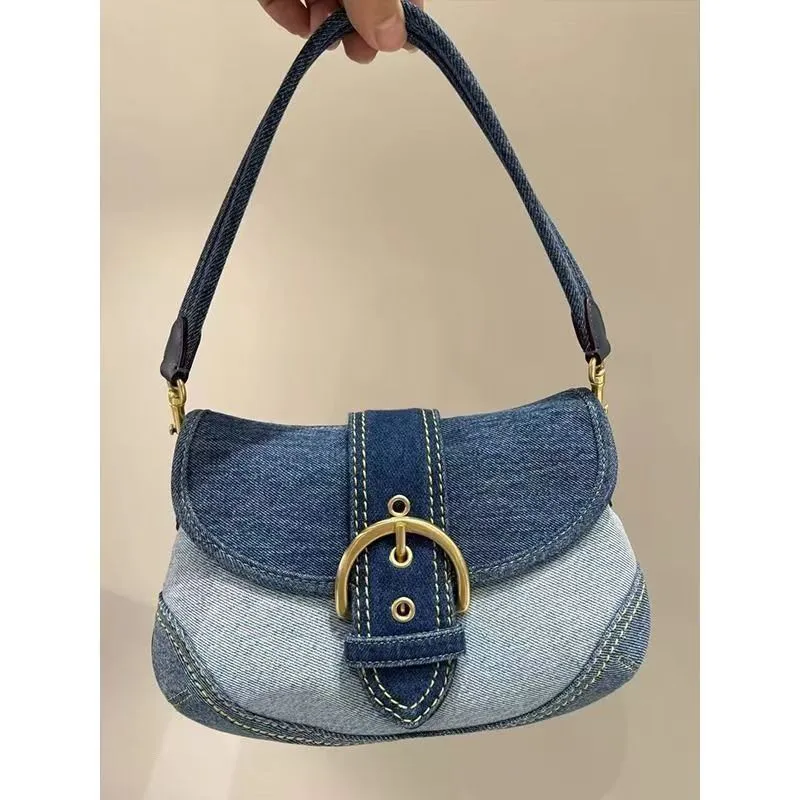 High Street Denim Unterarm Tasche Frauen Neue Retro Frühling Sommer Y2k Schulter Taschen Weibliche Vintage Leinwand Casual Handtasche Heiße Mädchen