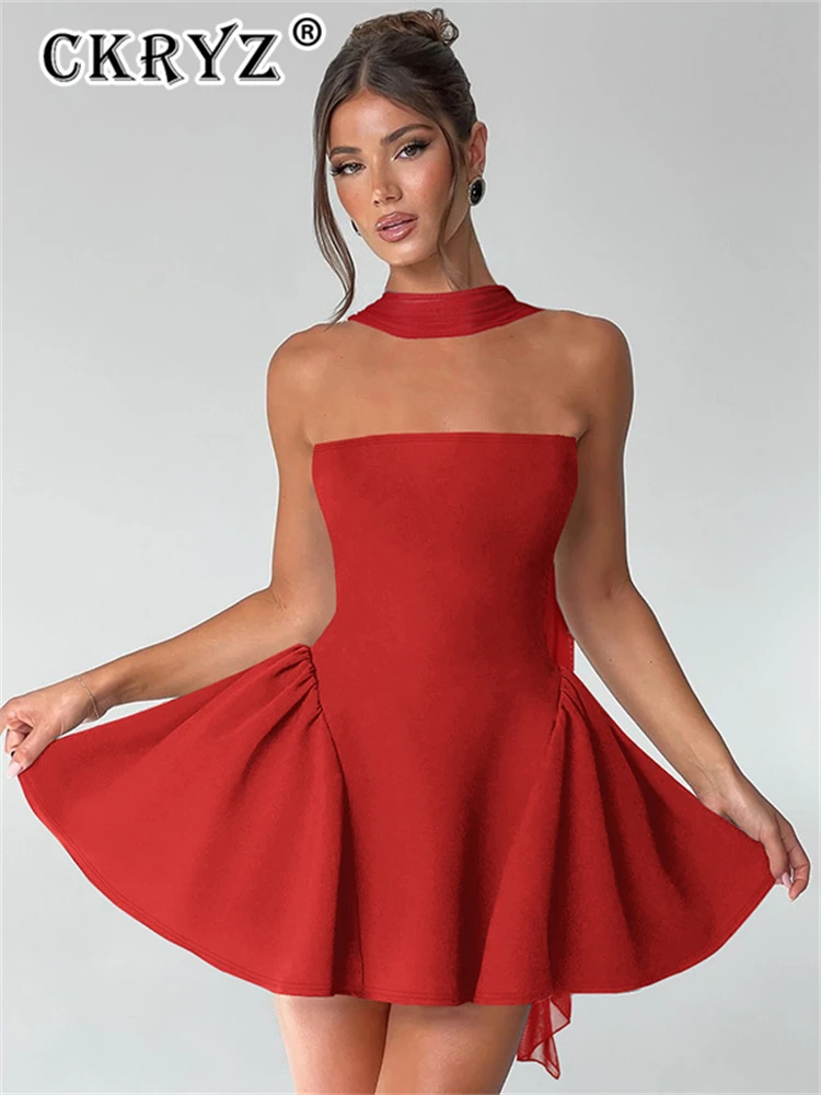 فستان نسائي صيفي أنيق للحفلات المسائية بدون أكمام بدون ظهر فستان قصير للنوادي ملابس عصرية جديدة للسيدات