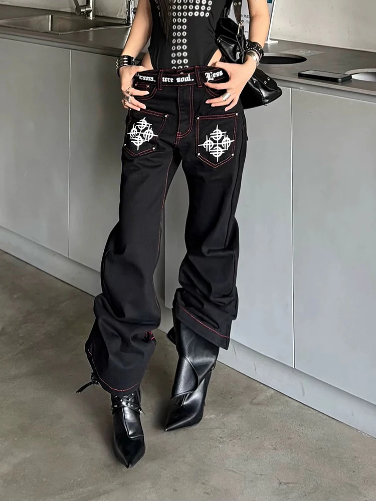 

Y2K Curved Blade Jeans Women Ribbon Stitching Denim Pants Slim Fit Versatile High End Small Niche Vintage Style Trousers