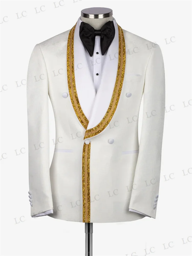 

Classic Men Suits One Piece Blazer Gold Appliques One Button Prom Formal Work Use Tuxedos Wedding Party Groom Plus Size Tailored