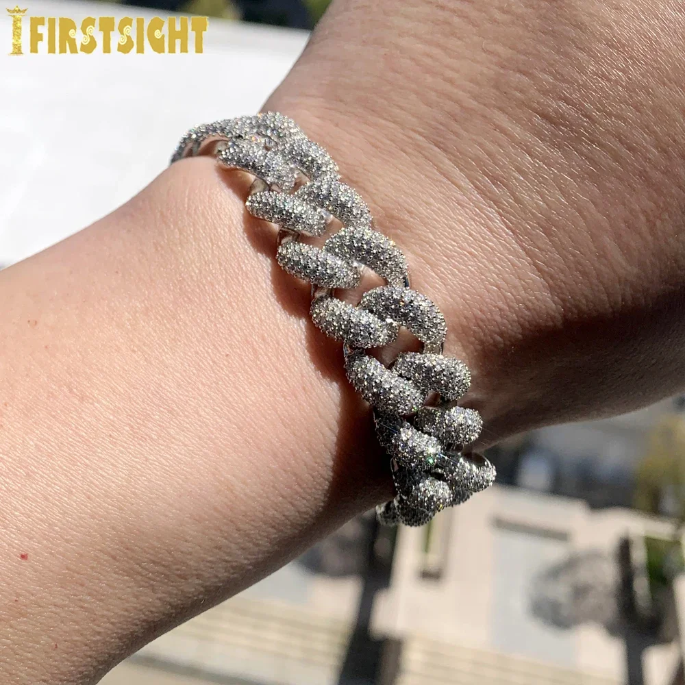 2024 New Silver Color Heavy Chunky Prong Cuban Link Chain Necklace for Men 15mm Iced Out Bling Charms Hip Hop Jewelry
