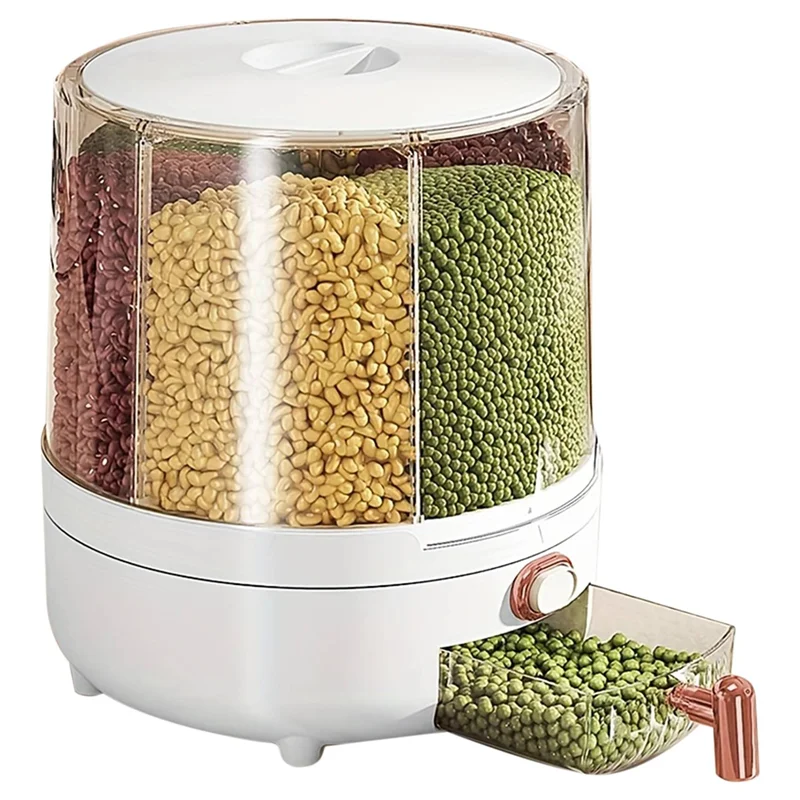 

ABKS-Airtight 6-Compartment Rotating Food Storage Container- Moisture-Proof 360° Rotation For Cereal, Rice- Kitchen Pantry Organ