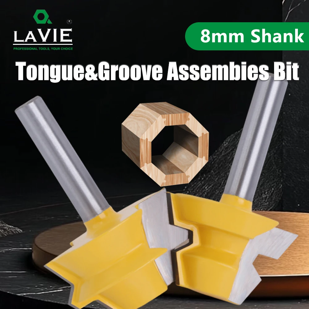 LAVIE 8mm Shank 2pcs Lock Miter Tenon Router Bits 38mm Dia Glue Joinery Milling Cutter Set For Woodworking MC02066
