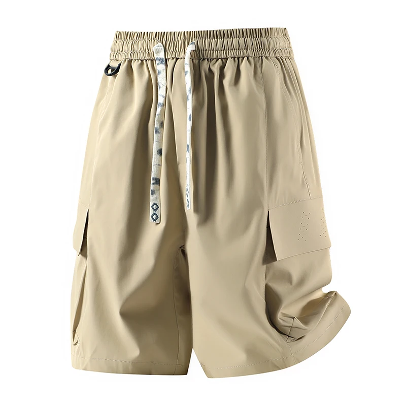 

Летние мужские повседневные шорты, однотонные свободные брюки с эластичной резинкой на талии, прямые широкие пляжные бермуды, мужские короткие брюки-карго
