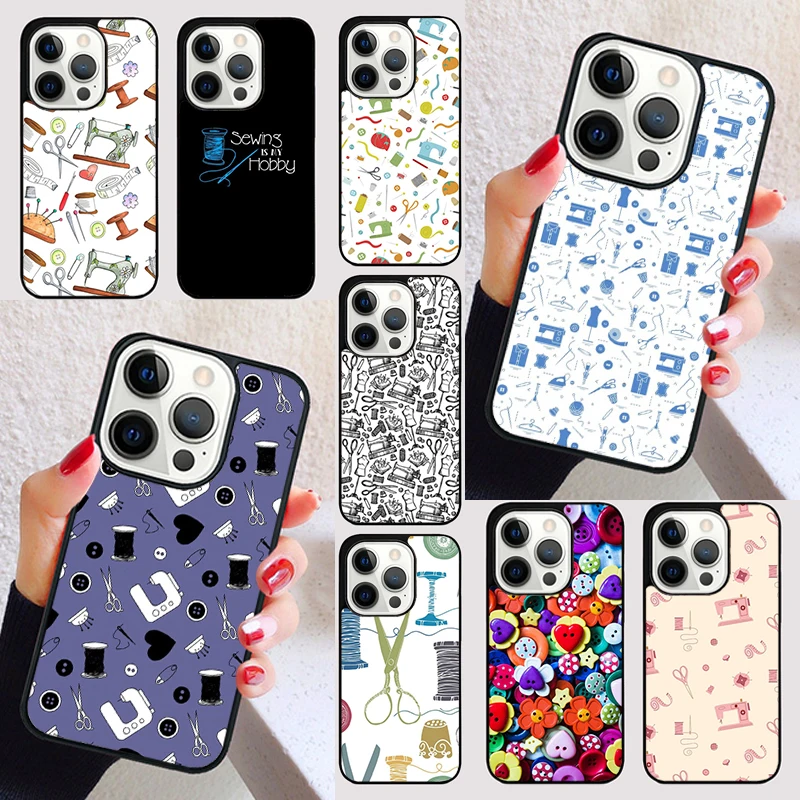 Sewing Machine Scissors Buttons cover For iPhone 15 16 13 12 11 14 Pro Max Mini Max SE 2020 7 8 6S Plus Phone Case