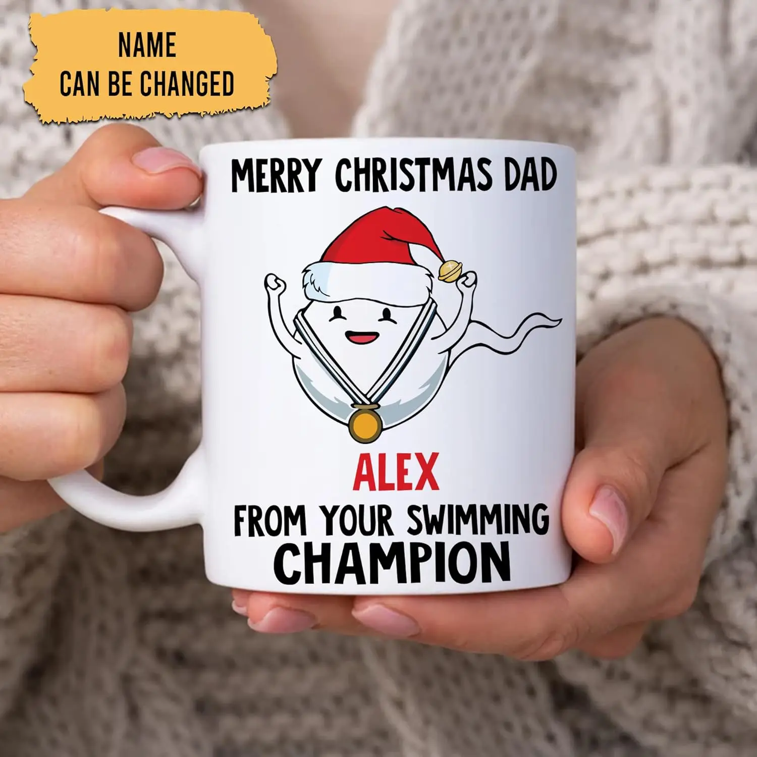 

Personalized Funny Christmas Dad Gifts for Dad Father Papa From Son Daughter - Merry Christmas From Your Swimming Champion