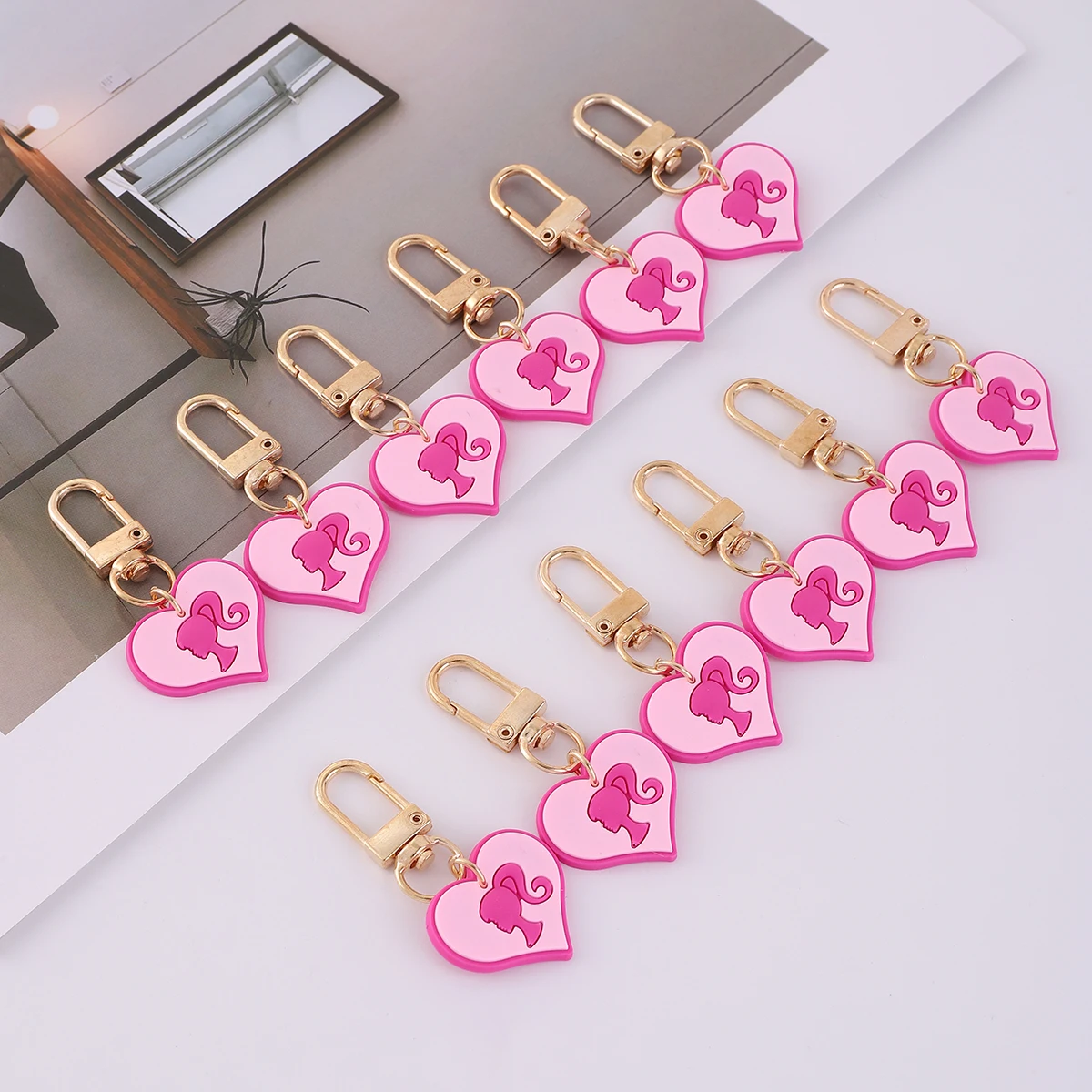 12pcs Creative New Valentine's Day Gift KeyChain,  Fashion Cute PVC Heart Key Ring Purse Bag Backpack  Accessories